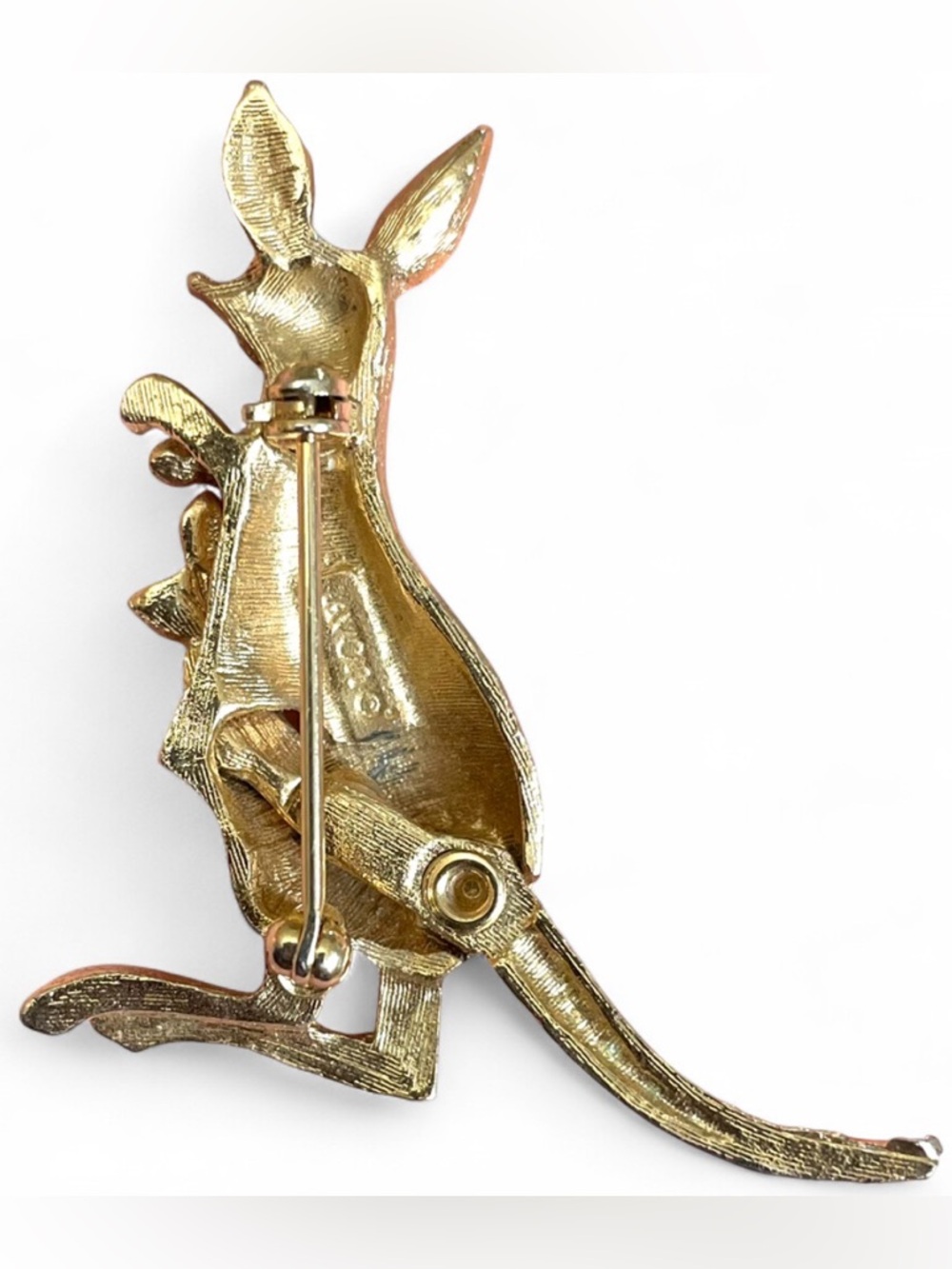 Avon Vintage 1975 Kangaroo Brooch Pin Articulated Joey Gold Tone Rhinestones EUC - Picture 3 of 7